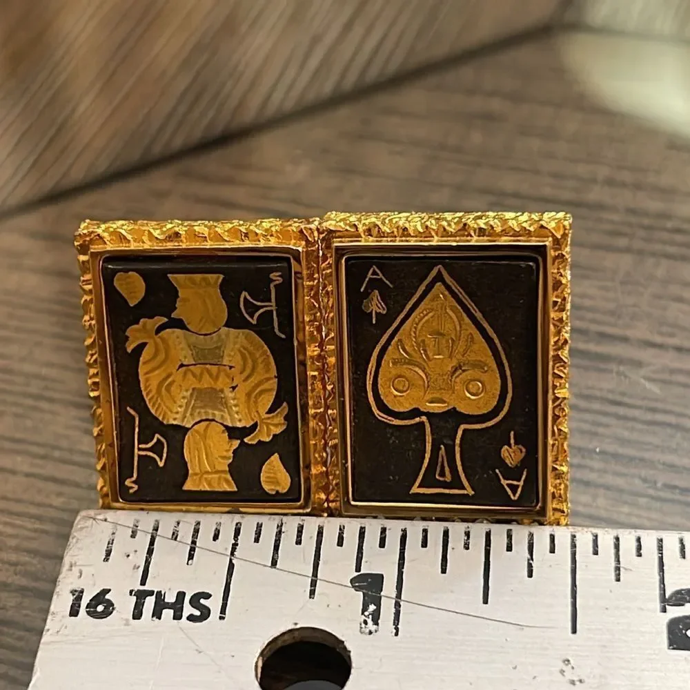 Swank Damascene Cufflinks Poker King Ace Spades Playing Cards
